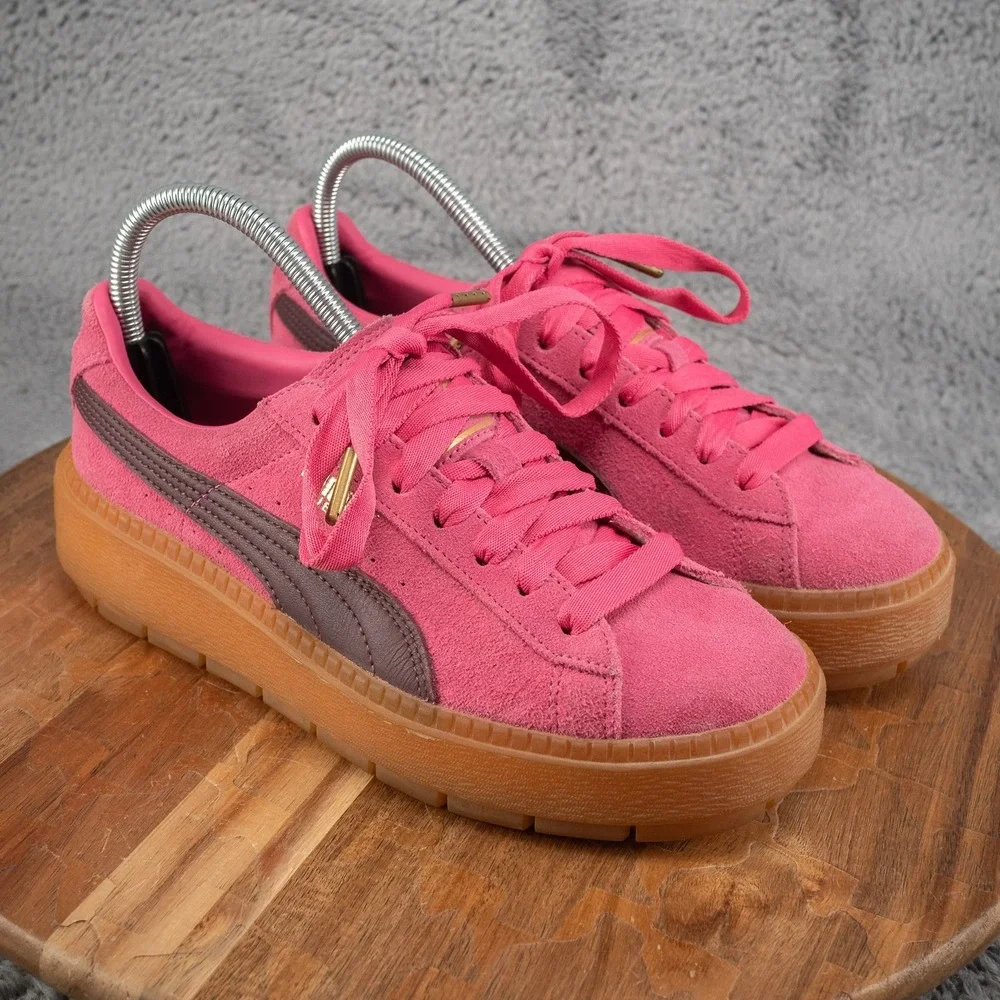Puma Platform Trace‎ Block Suede Sz 8 Rose Winetasting 367057-02 Sneakers